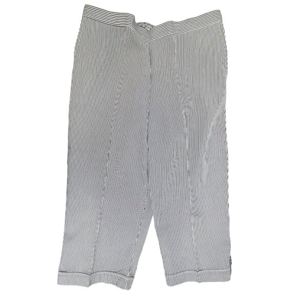 Alfred Dunner White Blue Striped Capri Pants Elastic Waist Pockets 12 - Picture 1 of 13